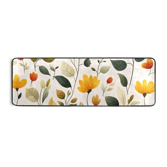 Flowers and Leaves Vector Runner Rug for Hallways Kitchen Non Slip 2'x 6' Washable Hall Carpet for Bedroom Entryway Laundry Room