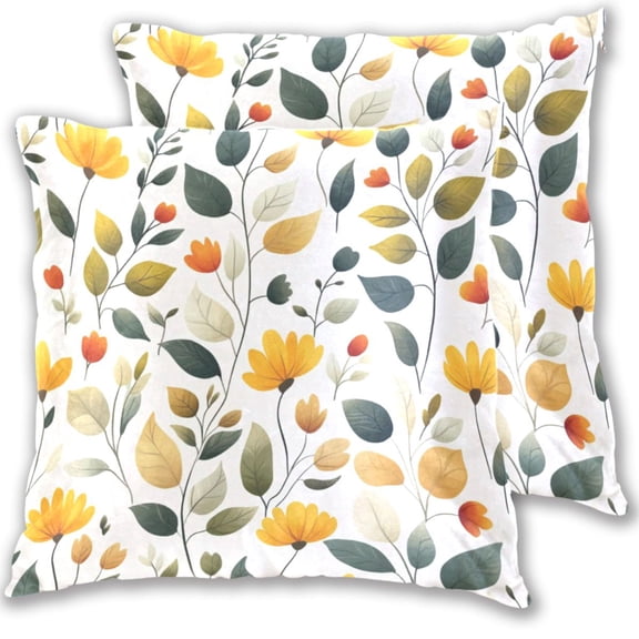 Flowers and Leaves Vector Throw Pillow Covers 16x16 Inch 2 Packs Decorative Square for Living Room Couch Bed Sofa