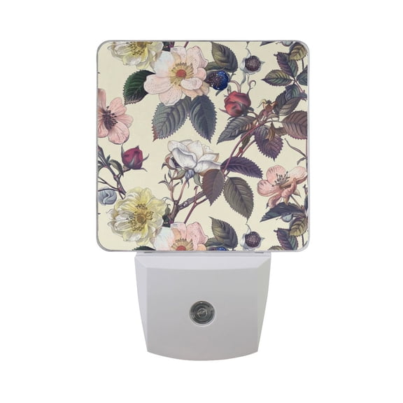 Flowers and Leaves Vintage Botanical LED Night Light with Smart Sensor Plug Into Wall Dusk to Dawn 2 packs
