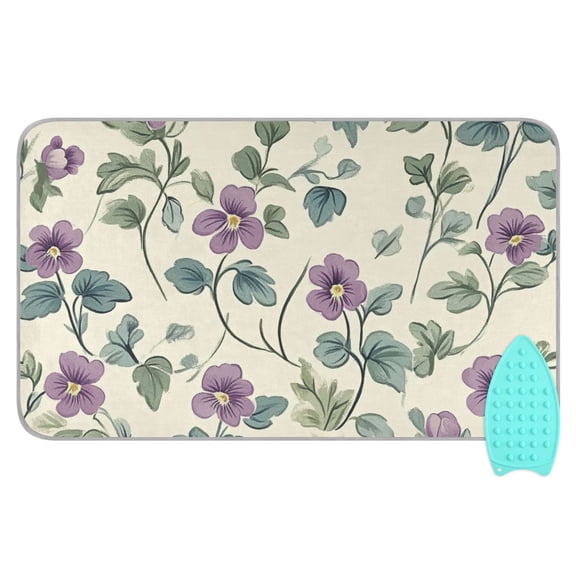 Flowers and Leaves on Beige Background Ironing Mat Blanket for Table Top Travel Portable Ironing Board Pad 47.2x27.6 Inch