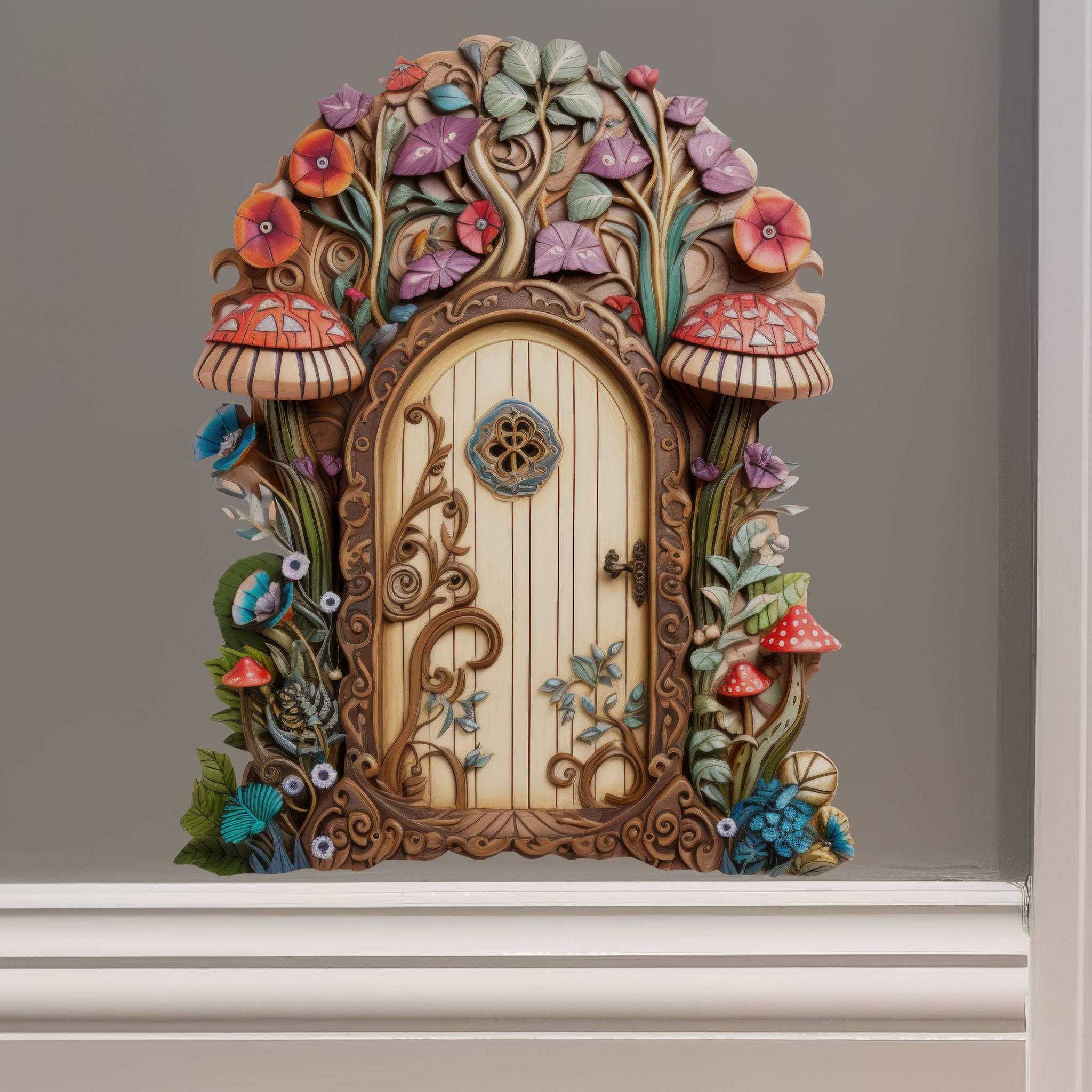 Flowers and Mushrooms Fairy Door - Fairy Door 3D Wall Sticker - Walmart.com