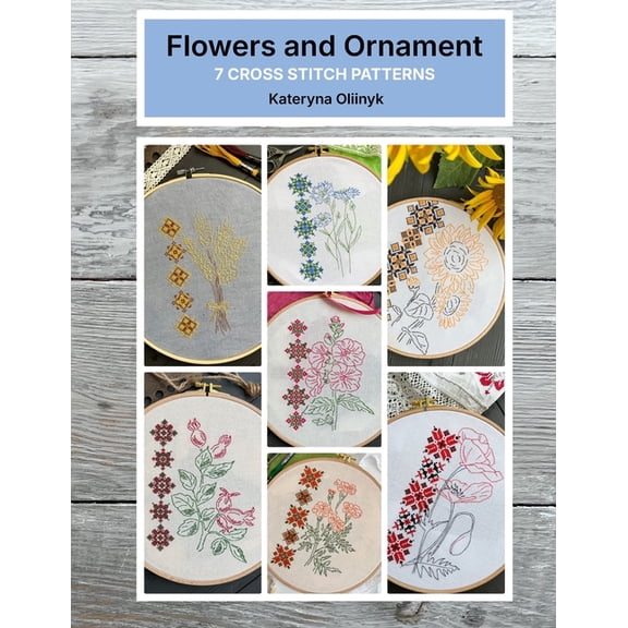 Flowers and Ornament - 7 cross stitch patterns for beginner: Book of floral primitive cross stitch pattern, (Paperback)