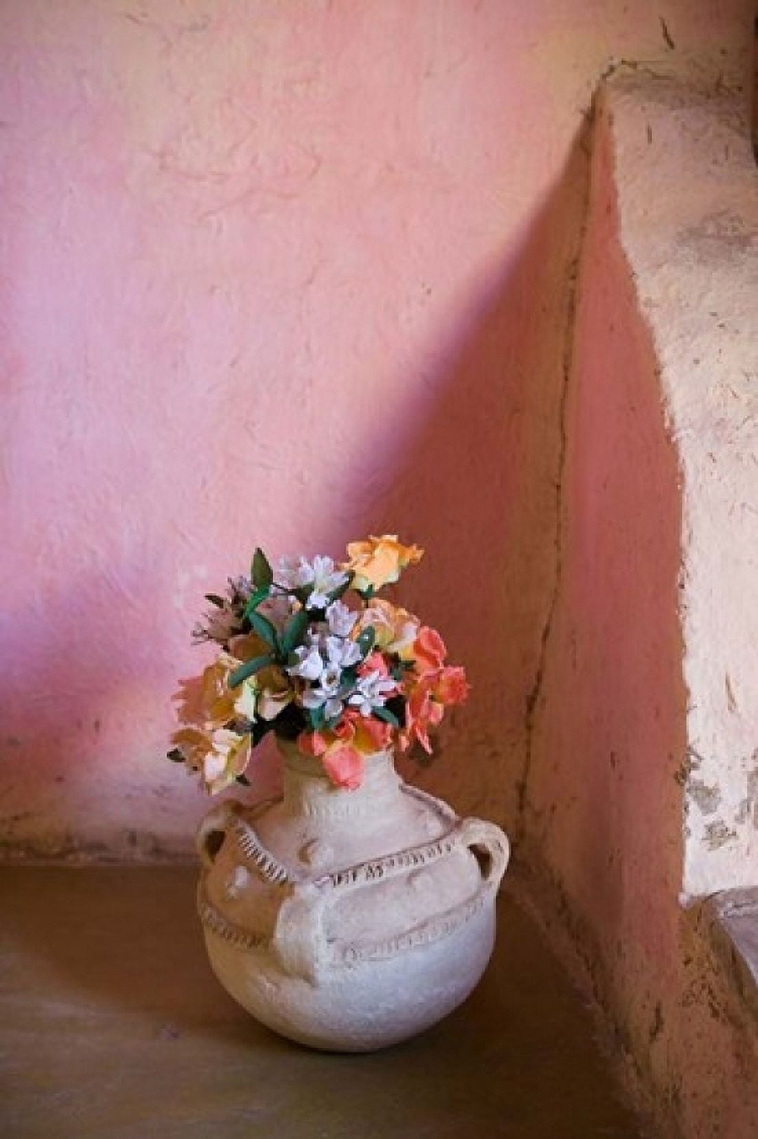 Flowers and Room Detail in Dessert House (Chez Julia) Merzouga Tafilalt Morocco Canvas Art - Walter Bibikow DanitaDelimont (11 x 17)
