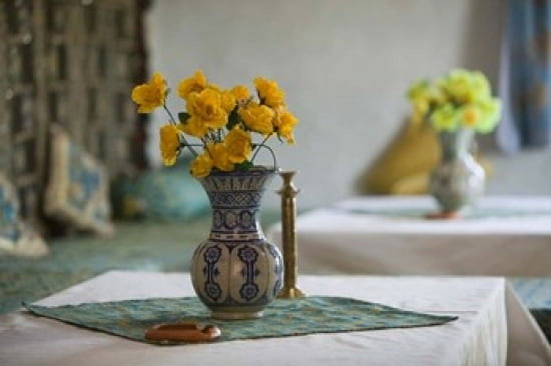 Flowers and Room Detail in Dessert House Morocco Canvas Art - Walter Bibikow DanitaDelimont (17 x 11)