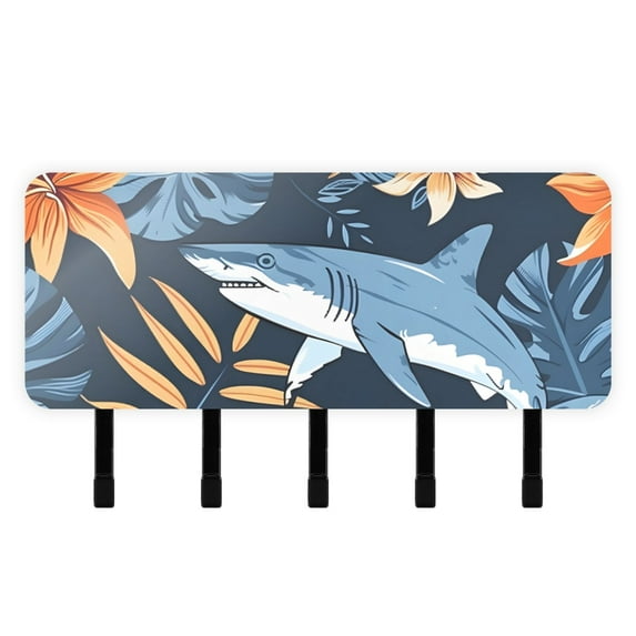 Flowers and Sharks Mail Holder Organizer Wall Mount with Shelf Key Holder Key Rack with 5 Key Hooks for Wall Decorative