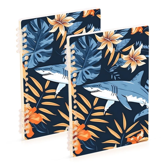 Flowers and Sharks Ring Binder Notebook Journey Note Diary College Ruled Spiral Notebook Study Loose Leaf Paper A5 60 Pages