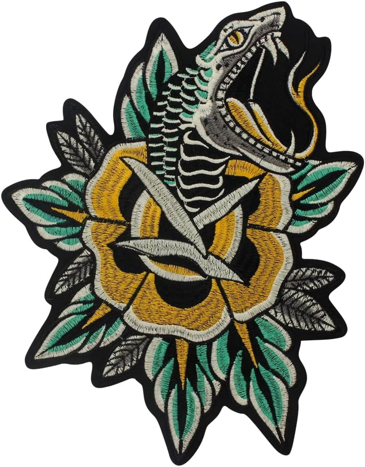 Flowers and Snakes Clothes Patches Embroidered Iron on Sew on Patches for Backpacks Jacket Motorcycle Patch 1 Piece