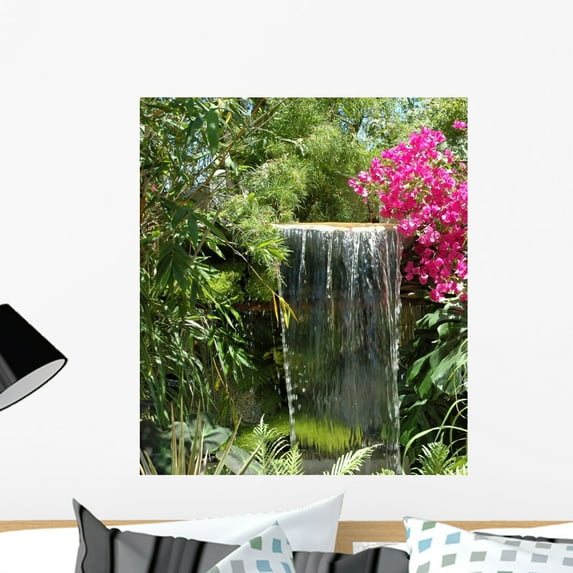 Flowers and Waterfall Wall Mural Decal Sticker, Wallmonkeys Peel & Stick Vinyl Graphic (24 in H x 21 in W)