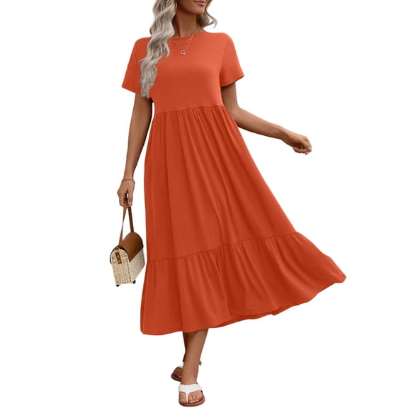 Flowers and love Long Dresses for Women Summer Short Sleeve Casual Crewneck Maxi Dress with Pockets