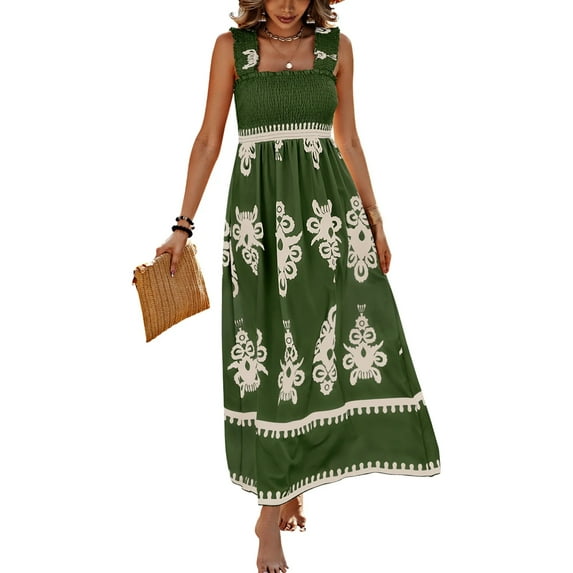 Flowers and love Women's Square Neck Sleeveless Maxi Dress, Sizes S-XXL