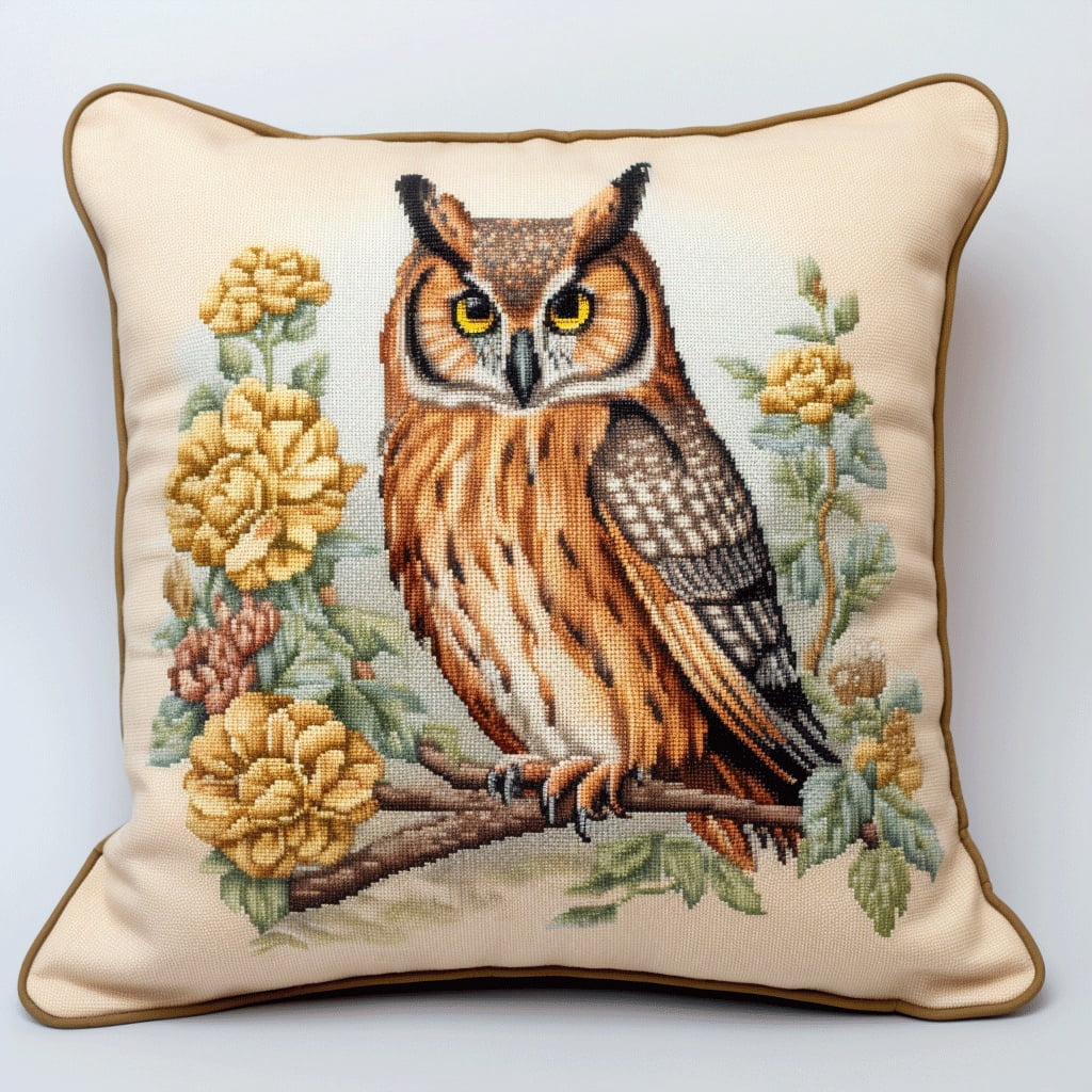 Flowers and owls 11CT Cross Stitch Cushion Cover Stamped Embroidery Kit 18x18inch