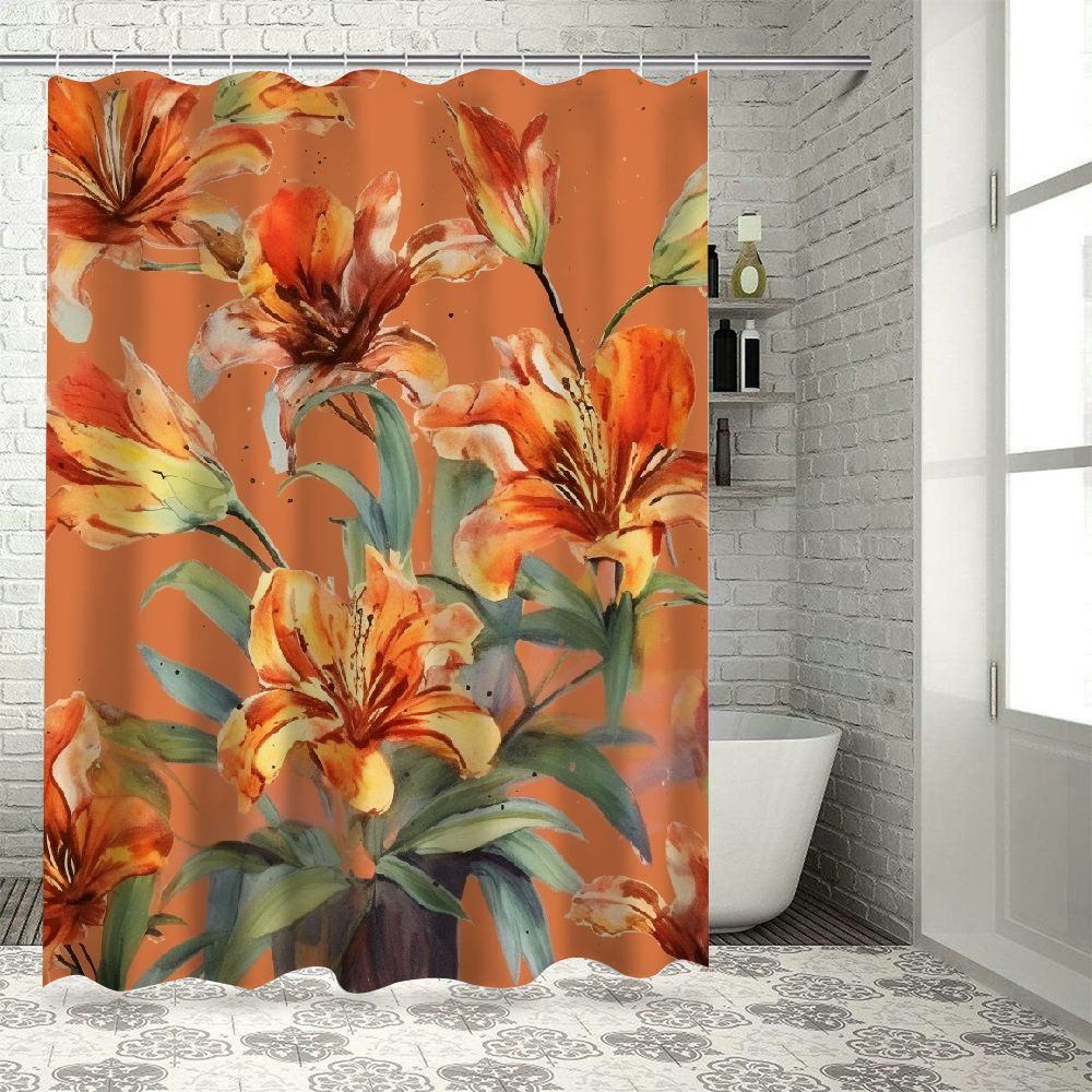 Flowers and trees Patterned Shower Curtain, Waterproof Fabric Shower