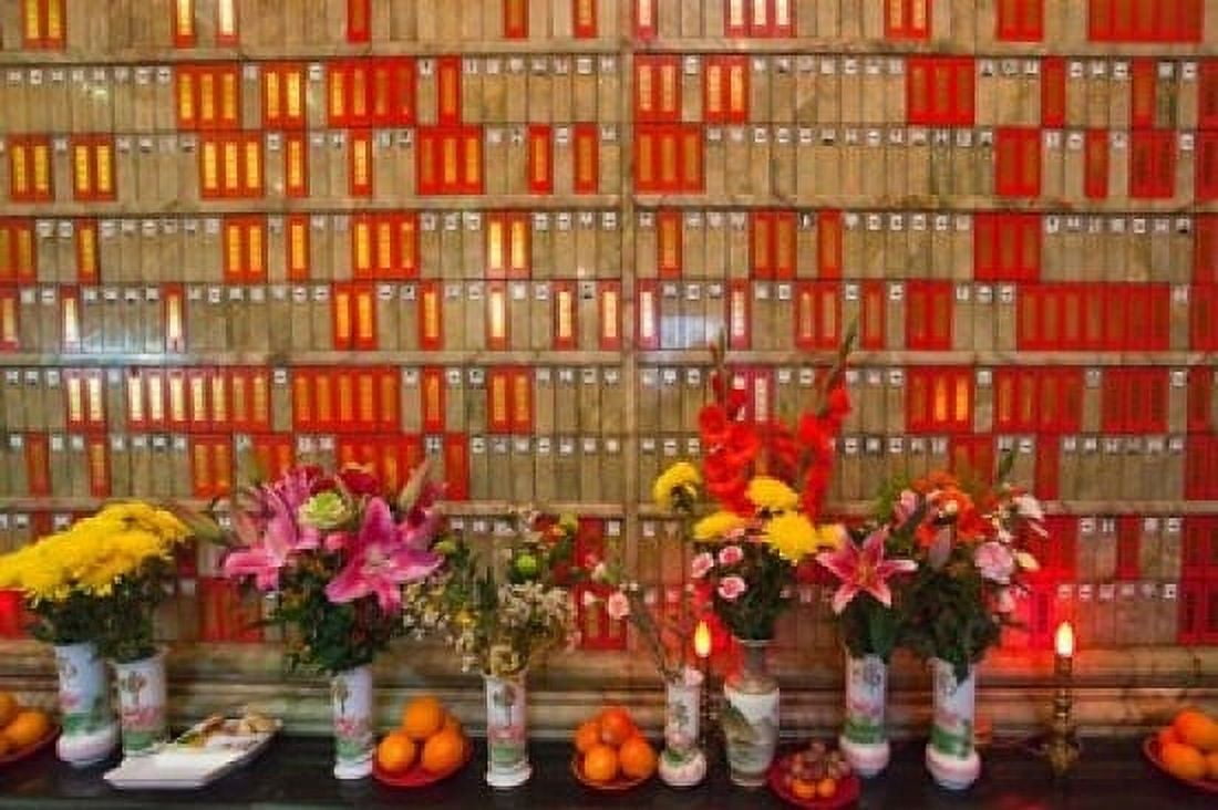 Flowers at Man Mo Buddhist Temple Hong Kong Canvas Art - Julie Eggers DanitaDelimont (19 x 12)