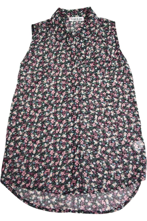 - Big Girls' Sleeveless Floral Button Down Blouse 33120-7/8 (black)