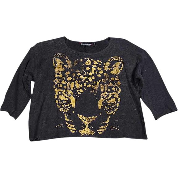 Flowers by Zoe Girls 3/4 Sleeve Fashion Scoop Neck Sweatshirt Top 37634-6 (black wash tiger)