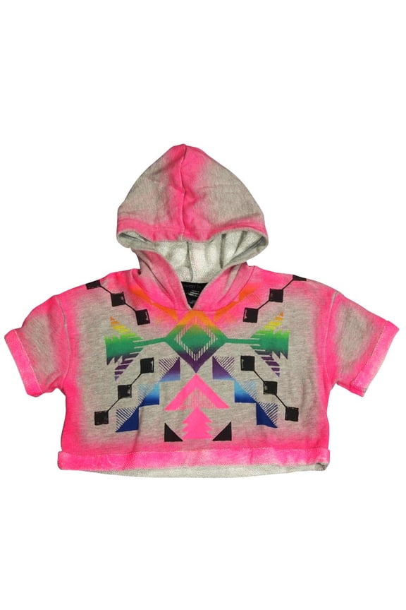 Girls Fashion Short Sleeve Pullover Sweatshirt Top 33483-5 (Grey/Pink Tribal)