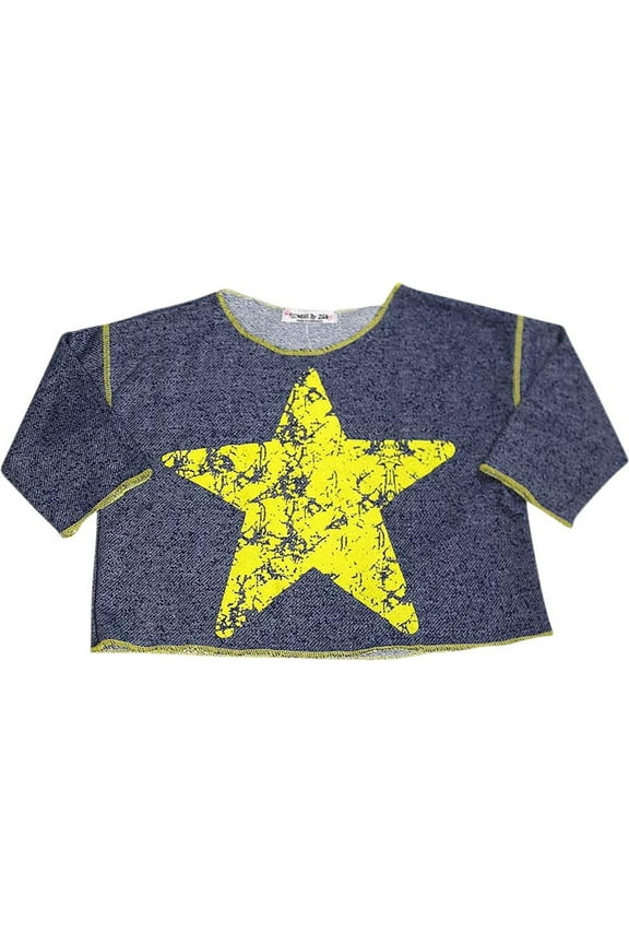 Girls Long Sleeve Fashion Scoop Neck Sweatshirt Top 33133-4 (blue star)