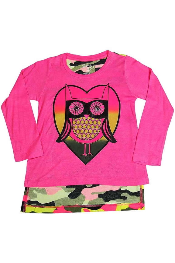 - Little Girls Long Sleeve Top - Choose from 8 Styles and Colors 37587-2T (neon pink owl)