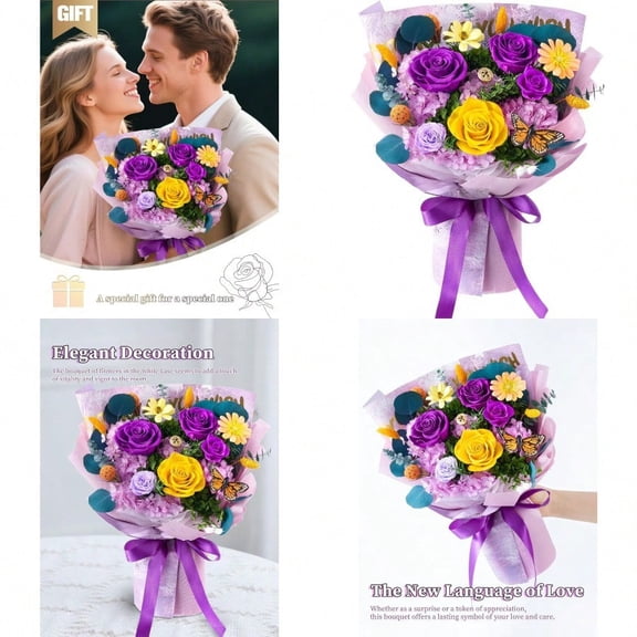 Flowers for Delivery Prime Forever Flowers Preserved Roses Bouquets Purple Flower Birthday Gifts for Women Valentine's Day Mothers Day Graduation