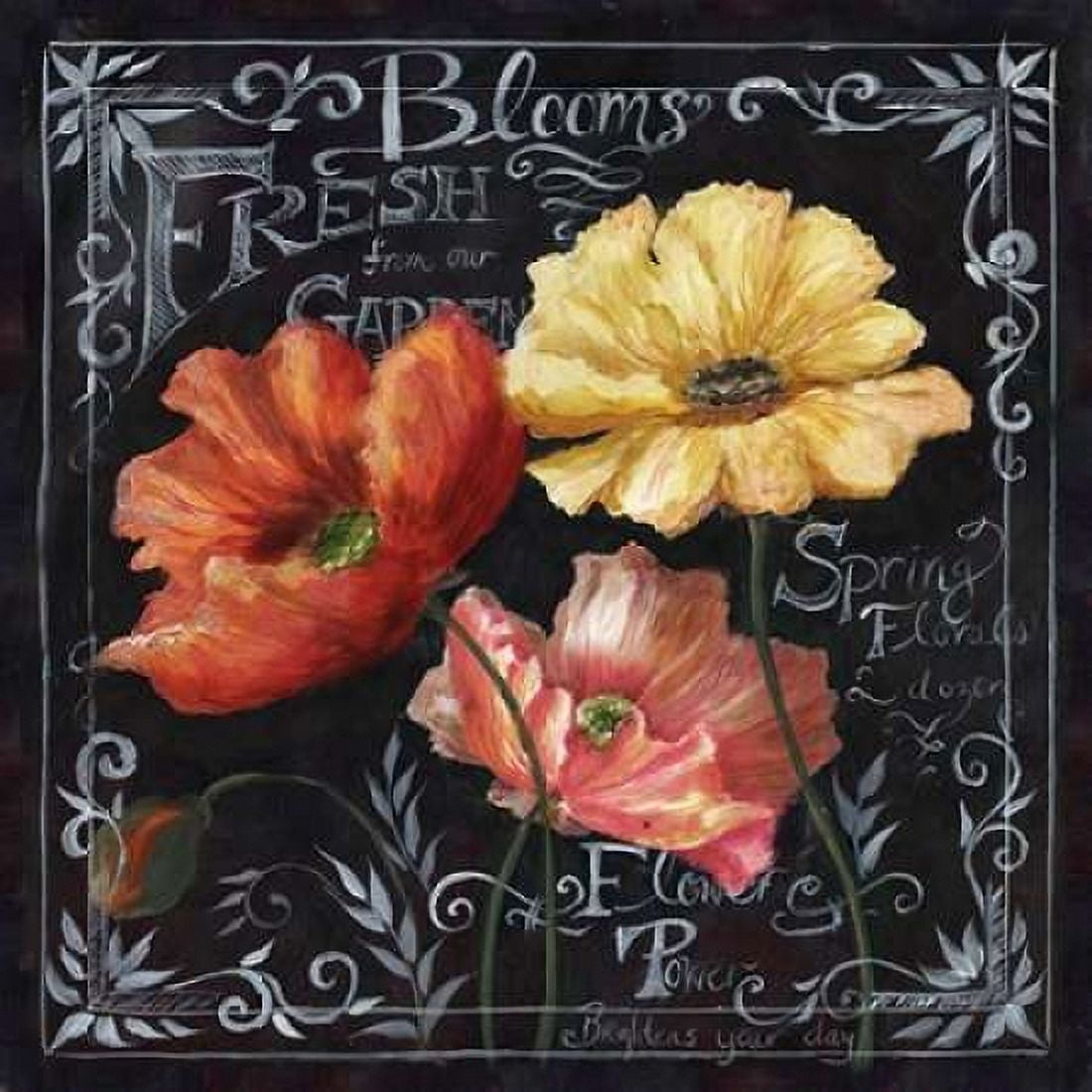 Flowers in Bloom Chalkboard II Canvas Art - Tre Sorelle Studios (24 x 24)