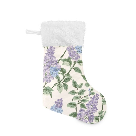 Flowers in Blue Purple Vintage Color Christmas Stockings Large Capacity 18 inch Gift Bag with Hook Xmas Holiday Decor 1 Pack