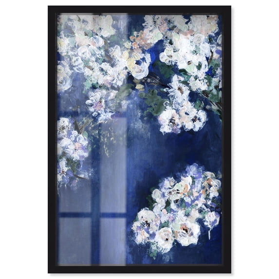 Flowers in Blues Shadowbox Print Summer Art Prints by Art Remedy, Black Frame, 36 x 54