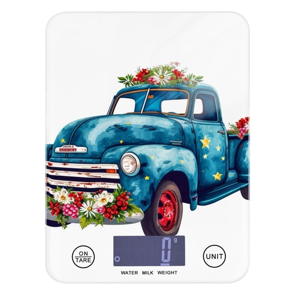Flowers in Car Food Scale Digital Kitchen Scale Waterproof Tempered Glass Tare Function 11 lb for Baking Cooking Meal Prep