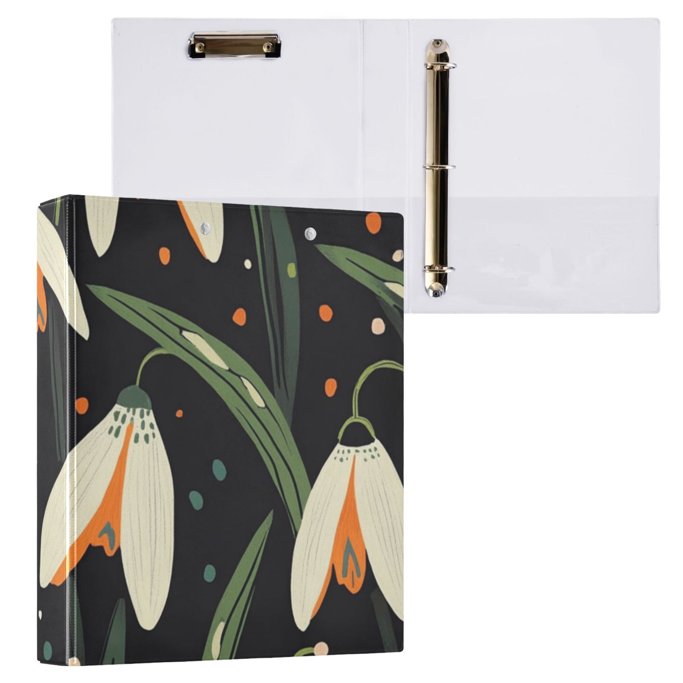 Flowers in Dark 3 Ring Binders 1.5 inch Hardcover File Folders with Interior Pockets A4 Size Organizer for School Office Hospital Set of 2