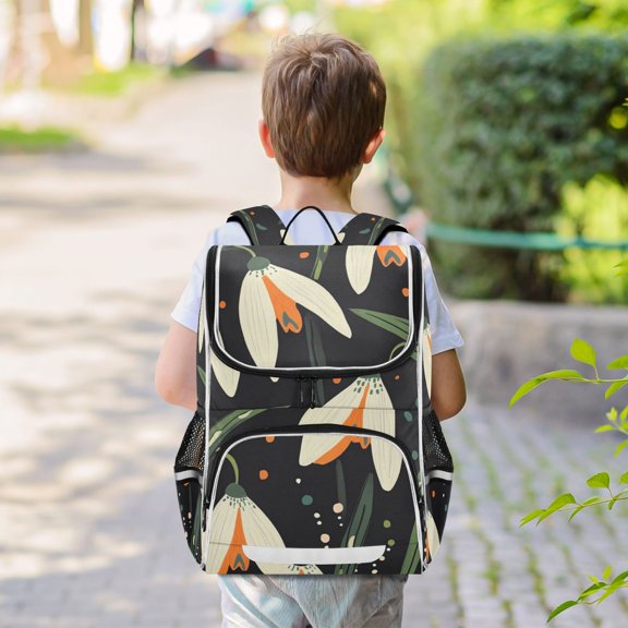 Flowers in Dark Backpack Big Laptop Backpack Casual Daypack Quilted Large Capacity Large Bookbags