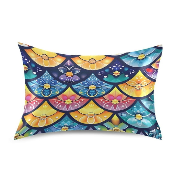 Flowers in Fish Scales Satin Pillowcase Envelope Design Pillow Covers 1 Pack Queen Size 20" x 30"