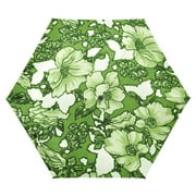 Flowers in Green Leaves UPF 50+ Compact Folding Umbrella for Rain Windproof Travel Umbrella Lightweight Packable