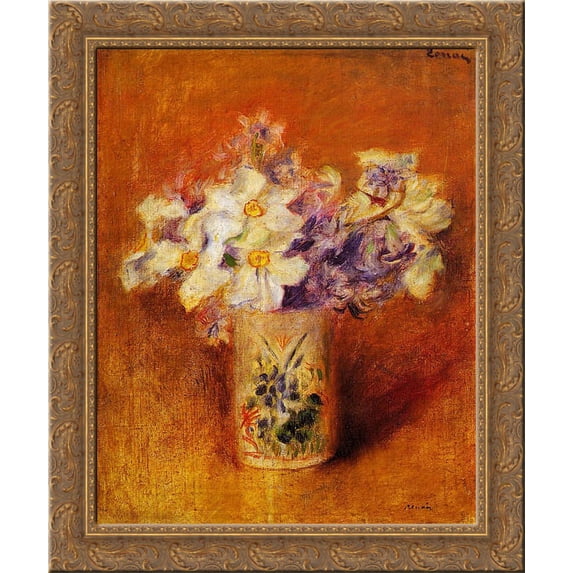 Flowers in a Vase 20x24 Gold Ornate Wood Framed Canvas Art by Renoir, Pierre Auguste