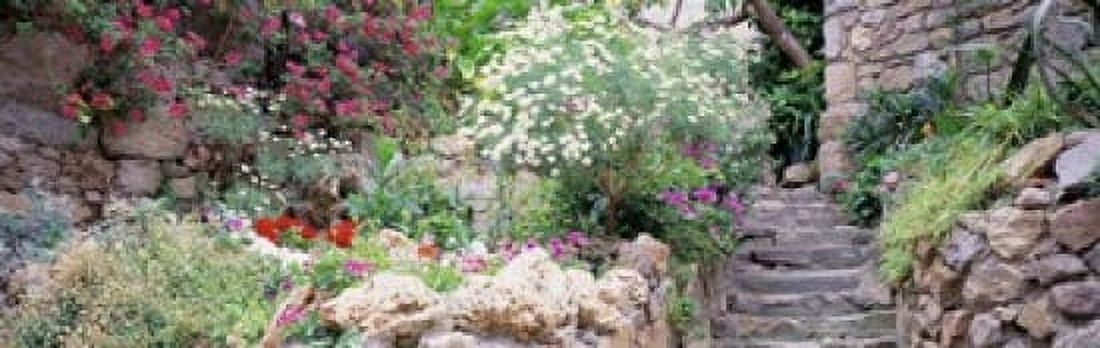 Flowers in a garden Tossa De Mar Old town Costa Brava Catalonia Spain Canvas Art - Panoramic Images (18 x 6)