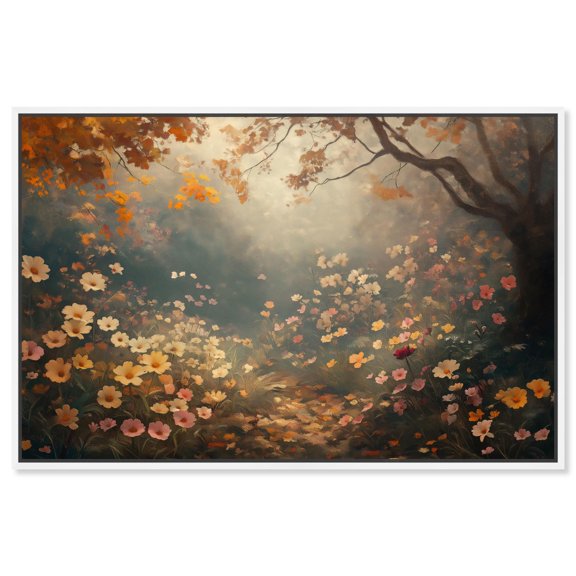 Flowers in the Morning Light Canvas Autum Landscapes by Art Remedy, White Frame, 30" x 20"