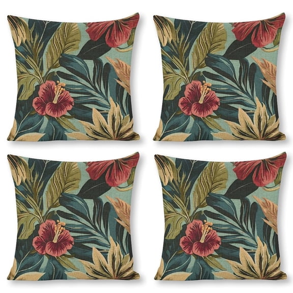 Flowers, leaves Linen toss pillowcase decoration pillowcase gifting preferred 18x18 inch cushion cover 4 sets sofa pillowcase sofa bedroom living room car