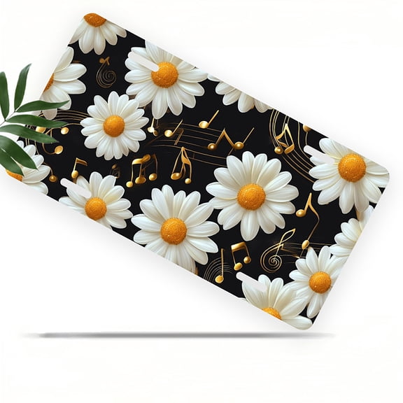 Flowers and musical notes Front License Plate, Metal License Plate, Funny Standard Plates Personalized Novelty Decorative For Men/Women/Boys/Girls Car 6×12 Inch