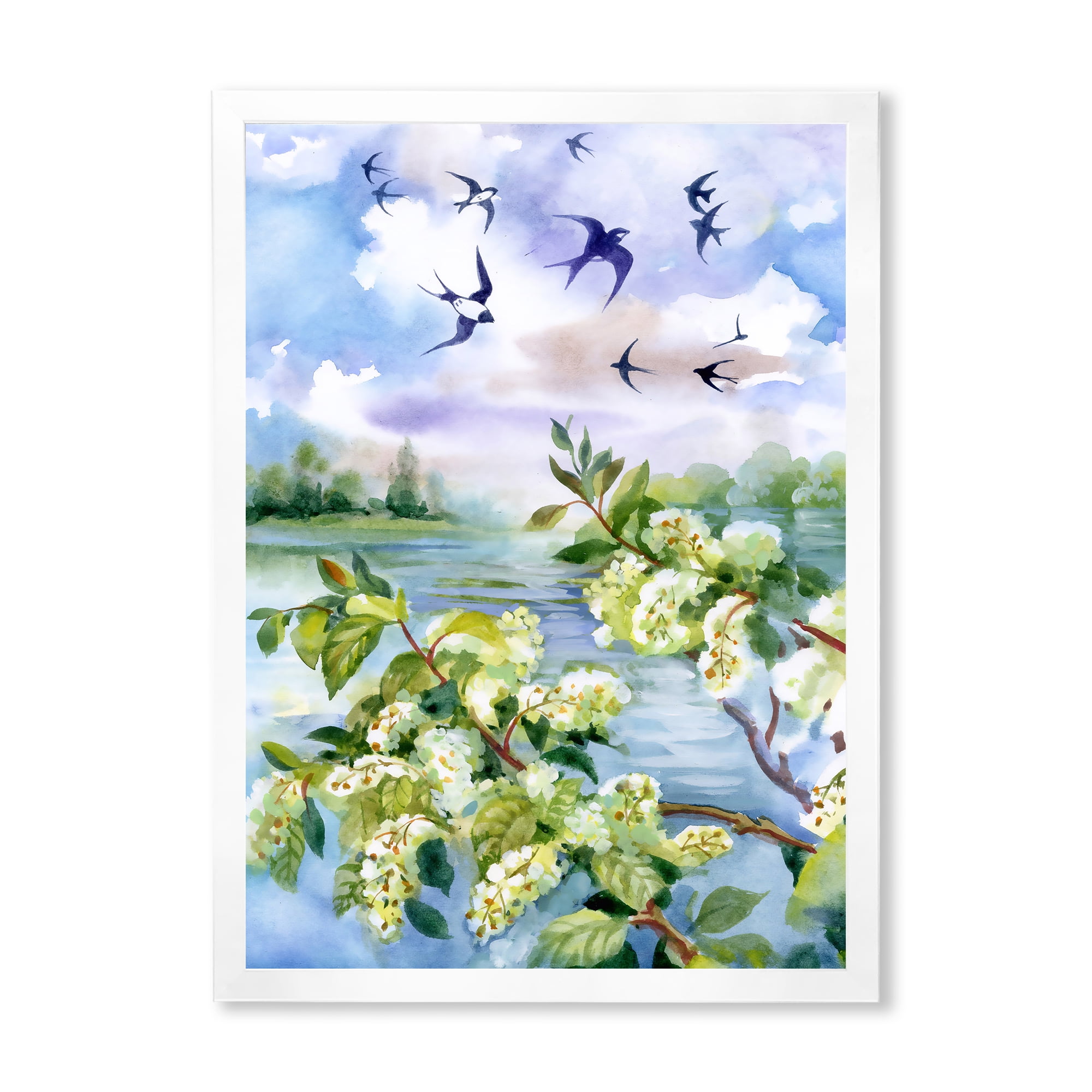 Flowers of The Cherry Blossoms On A Spring Day Landscape 24 in x 32 in Framed Painting Canvas Art Print, by Designart