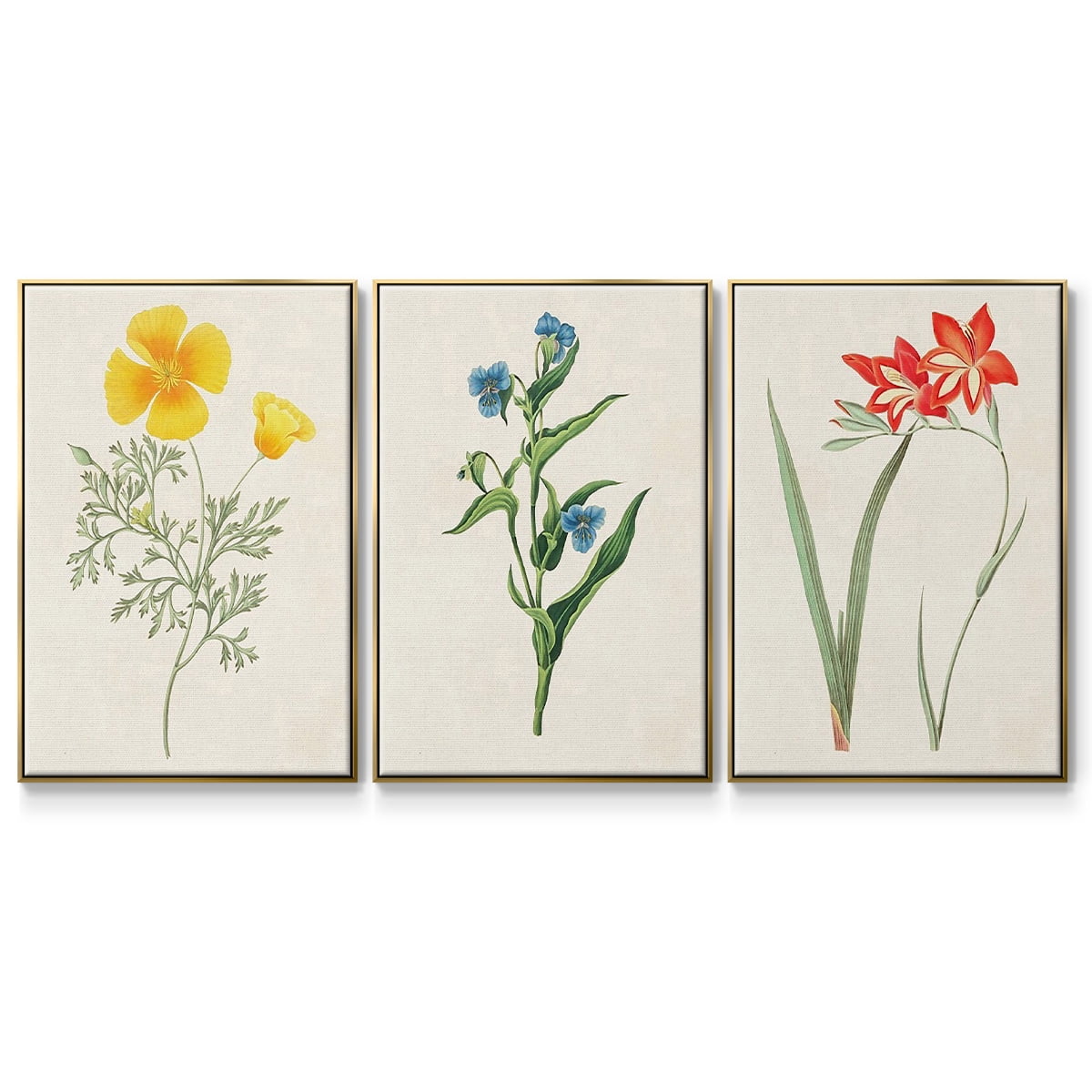 Flowers of the Seasons IV - Framed Premium Gallery Wrapped Canvas L Frame 3 Piece Set - Ready to Hang, 37x75 by Wexford Home