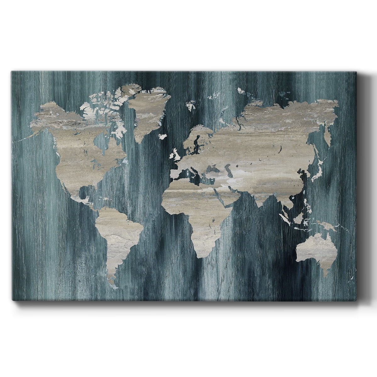 World Map Blue and Beige Canvas Art - 20" x 20"