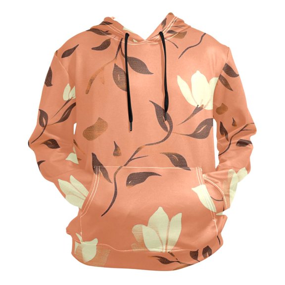 Flowers on Orange Background Men’s Hoodies Sweatshirt Fleece Jackets Long Sleeve Sweatshirts