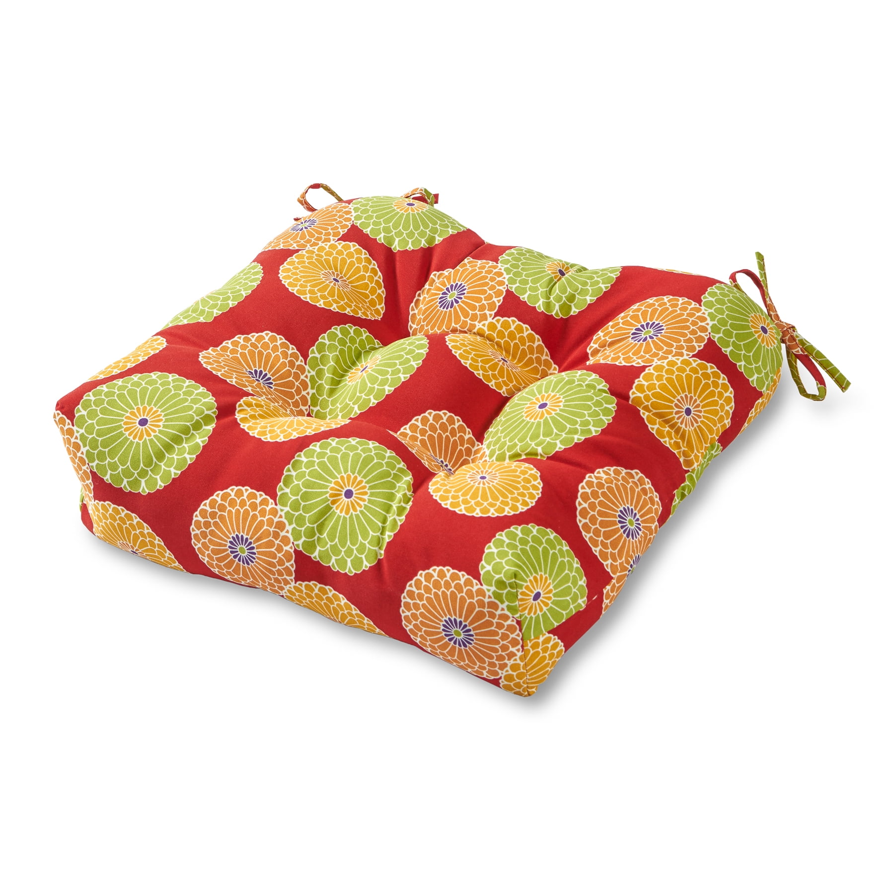 Flowers on Red 20 in. Square Plush Outdoor Chair Cushion
