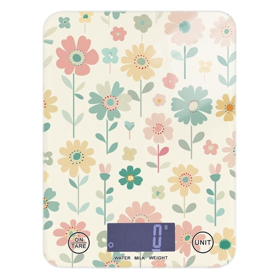 Flowers on Yellow Food Scale Digital Kitchen Scale Waterproof Tempered Glass Tare Function 11 lb for Baking Cooking Meal Prep