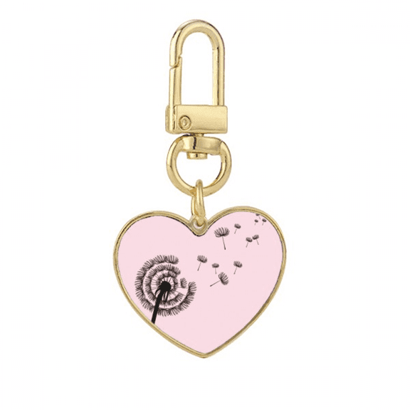 Flowers s Dandelion Outline Gold Heart Keychain Metal Keyring Holder