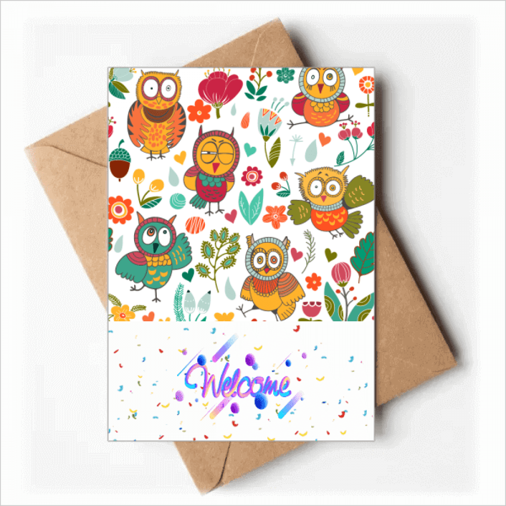 Flowers s Owls Hand Painting Drawing Welcome Back Greeting Cards Envelopes Blank
