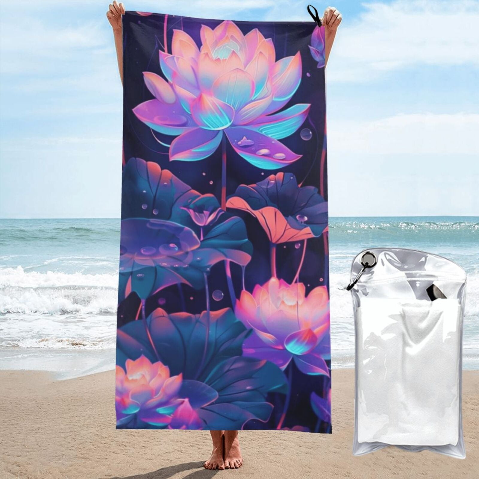 Flowers that glow in the dark Microfiber beach towel, super large pool