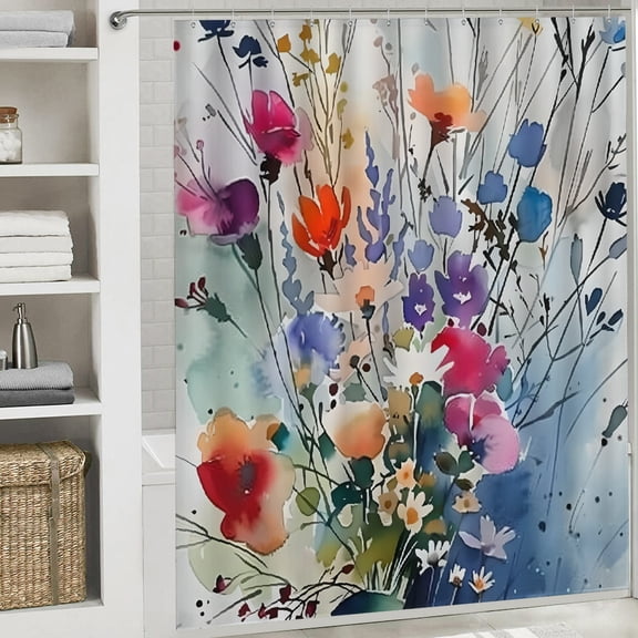 Flowers waterproof shower curtain Bathroom shower curtain  Cloth Fabric Bathroom Decor Set with Hooks
