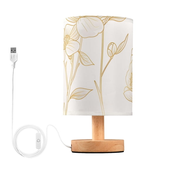 Flowers with Bees Flying Line Art Table Lamp with USB Port LED Warm Light Lamp Night Light Home Decor