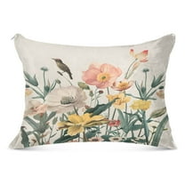 Flowers with Bird Plush Pillow Cases Standard Size Ultra Soft Warm Pillowcases with Zipper 20"x26"