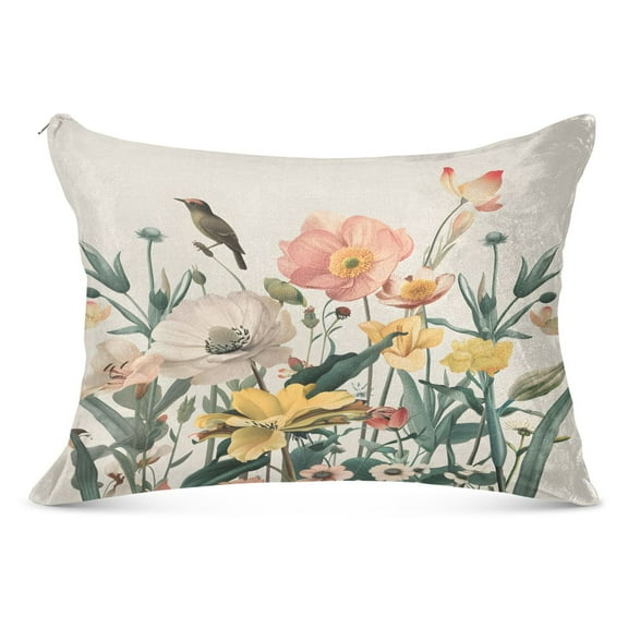 Flowers with Bird Plush Pillow Cases Standard Size Ultra Soft Warm Pillowcases with Zipper 20"x26"