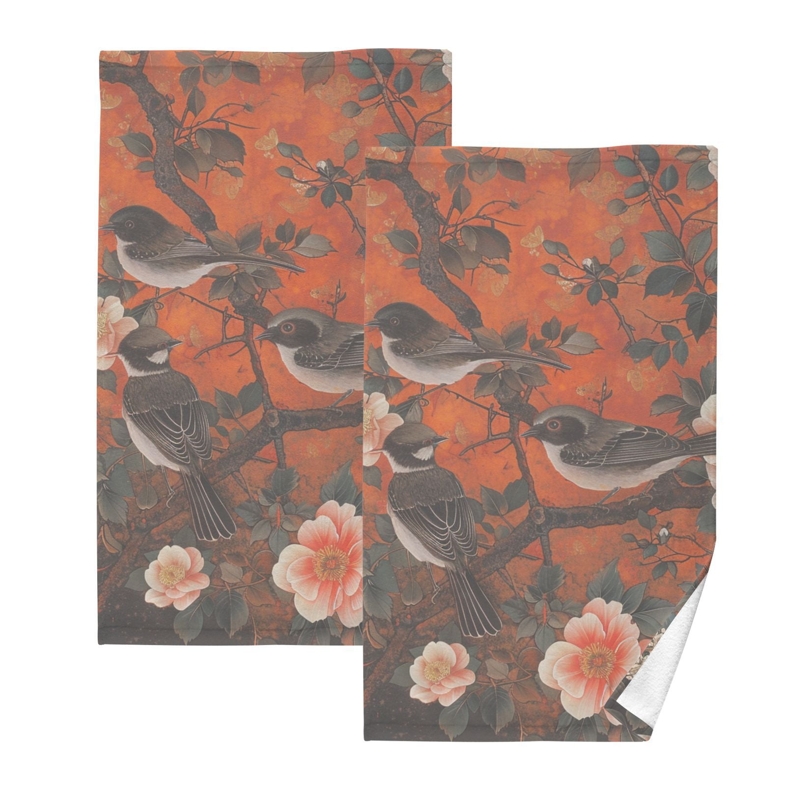 Flowers with Birds Hand Towels Cotton Bath Towels Large Face Towels Absorbent for Bathroom 2 Packs